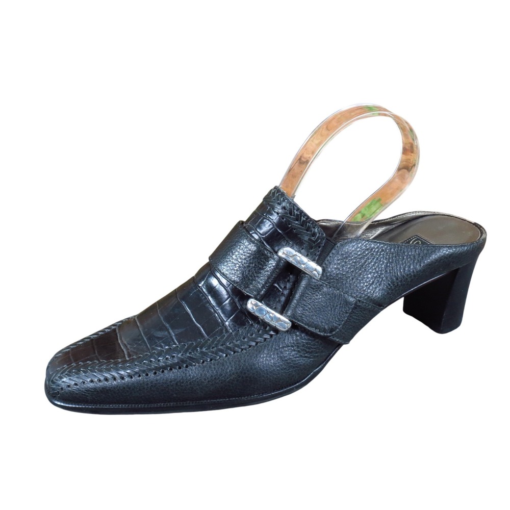 Brighton Triad Women Heeled Mule Size 8 Dressy Black Croc Embossed Leather